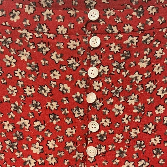 Rouje Paris Women's Red Floral Mini Skirt Ruffle Hem French Size 36 / US S 4/6 - Picture 3 of 5